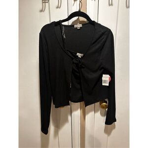 Derek Heart NWT Black Cropped Open Sweater Tie Front With matching Tank Large